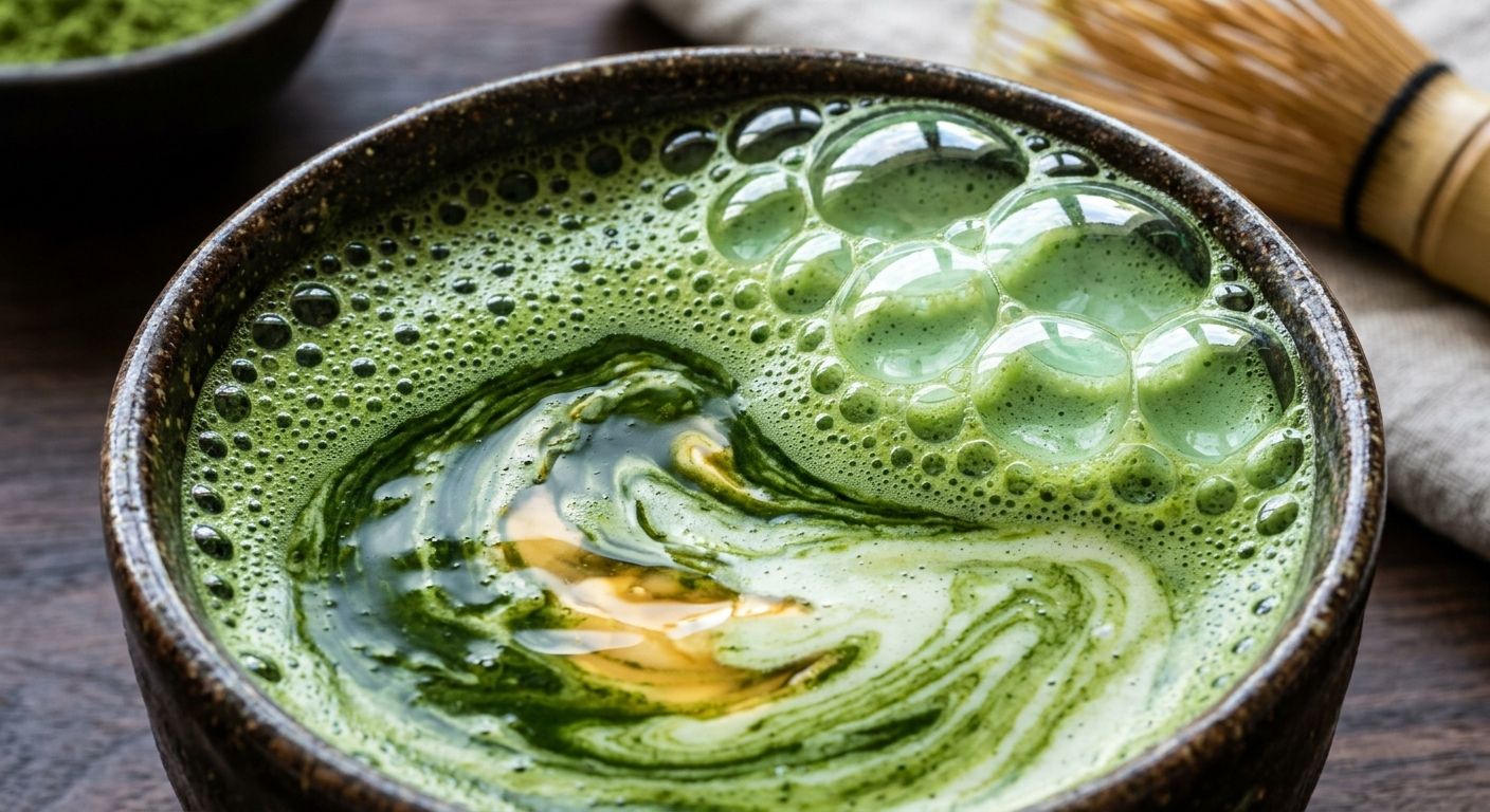 Lustrous Matcha Foam and Honey Swirls